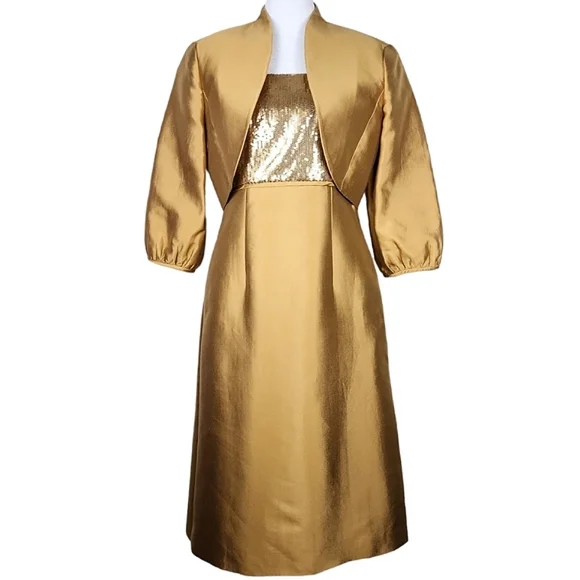 Talbots | Dresses | Vintage Talbots Golden Bronze Sequined Formal Dress W  Matching Crop Jacket | Poshmark